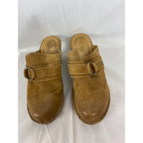 Born Shoes - Born‎ Nola Distressed Suede Clogs Mule Wedge Heel Brown Women's 7